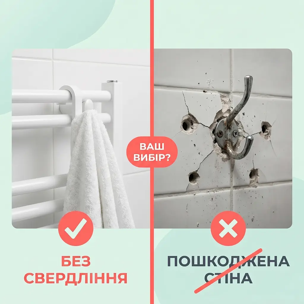 Гачок для рушника на радіатор білий — навісний тримач з АБС-пластику - фото 9