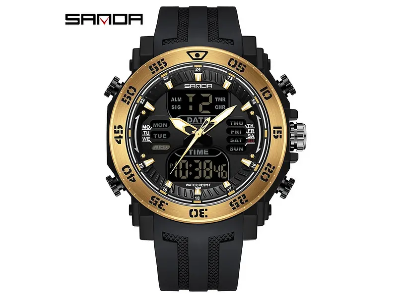Чоловічий наручний годинник 6029 Black-Gold Sanda acs0030956 - фото 2