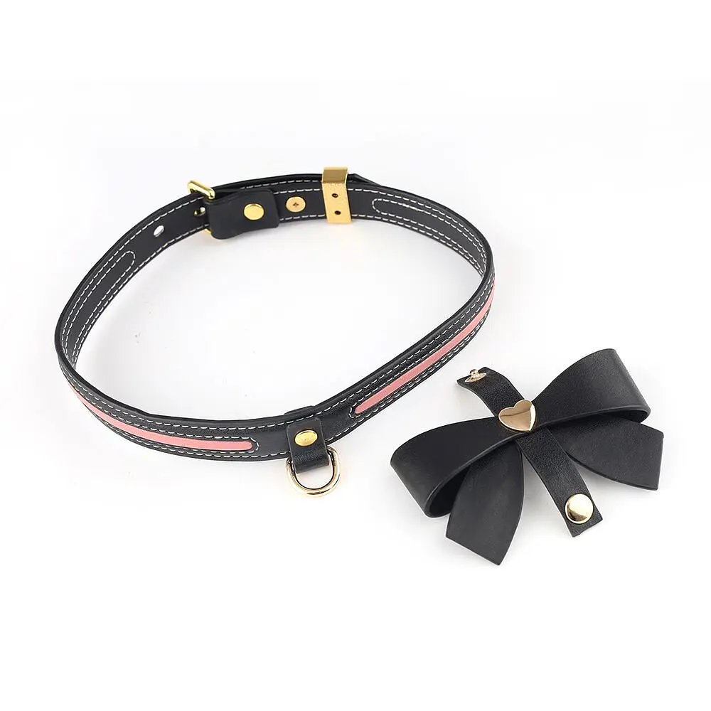 Нашийник з повідцем LOCKINK SEVANDA Love Heart Butterfly Leather Collar Set, чорно-рожевий, з бантом - фото 2