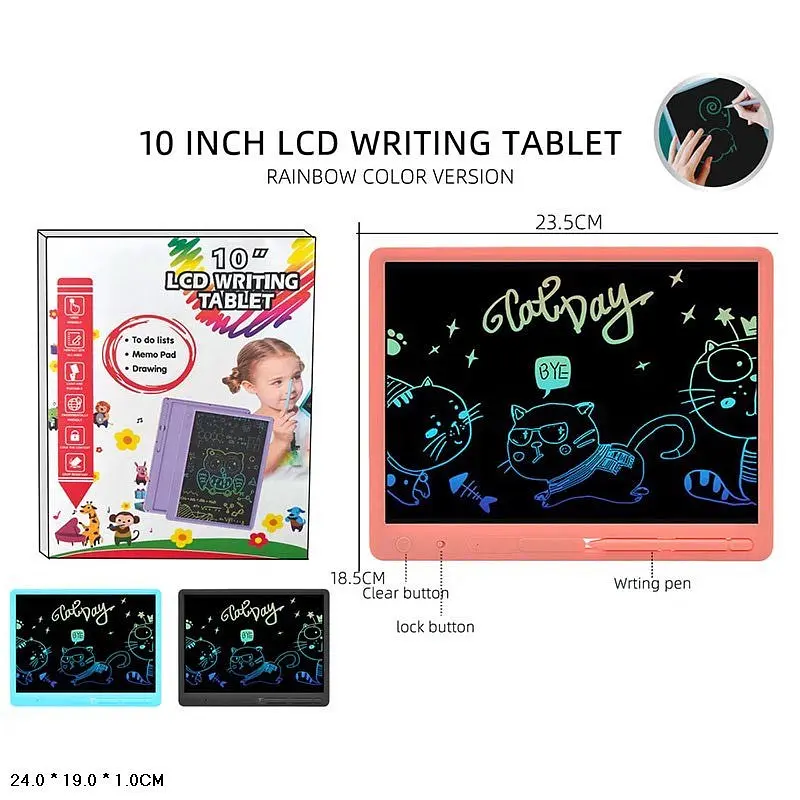 Дитячий графічний планшет для малювання 10 дюймів Writing Tablet електронна рисовалка пластик MIC Чорний - фото 2