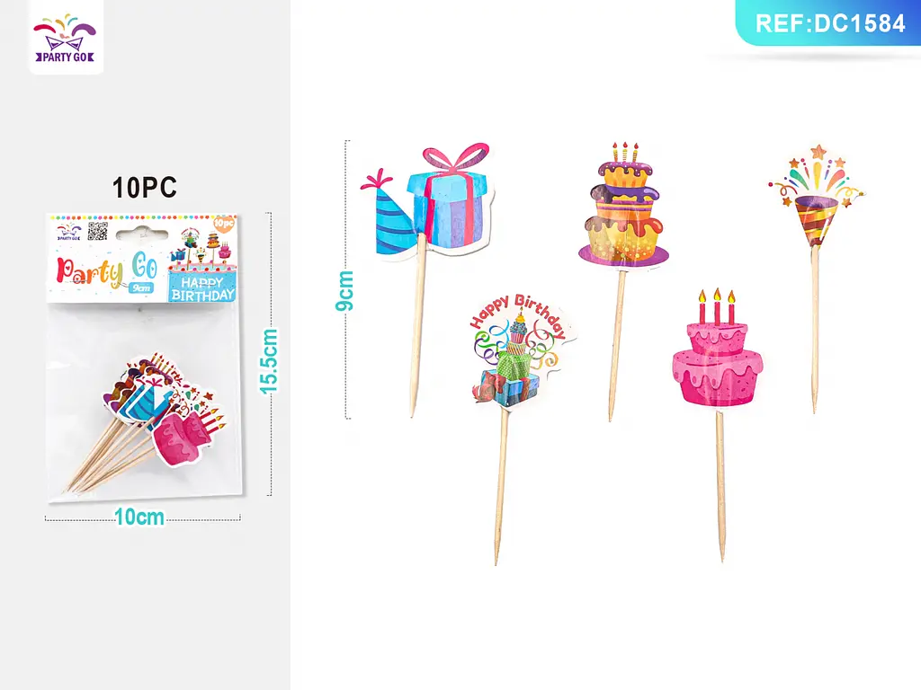 Топери "Happy Birthday" зубочисткові 9 см 10 шт HM-DC1584