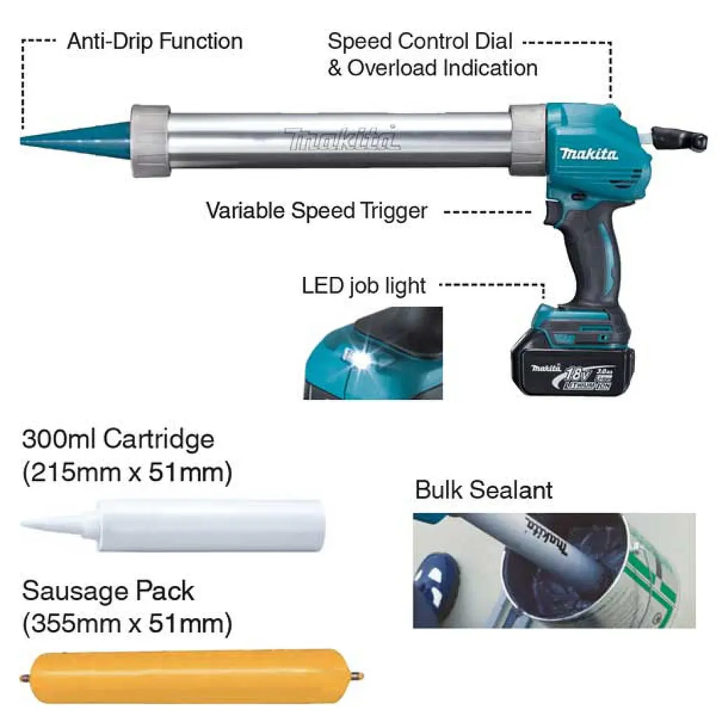 Пістолет для герметика акумуляторний Makita DCG180ZB (5000 Н, 0-28 мм/с, 300/600 мл, LXT, без акумуляторів та зарядного пристрою) - фото 8