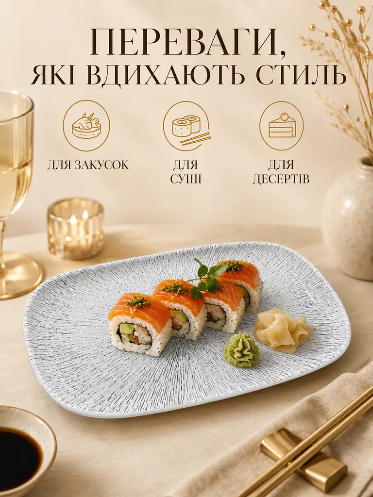 Сервірувальна тарілка керамічна 29,5×15 см для суші, закусок, нарізки та десертів (49676233) - фото 4