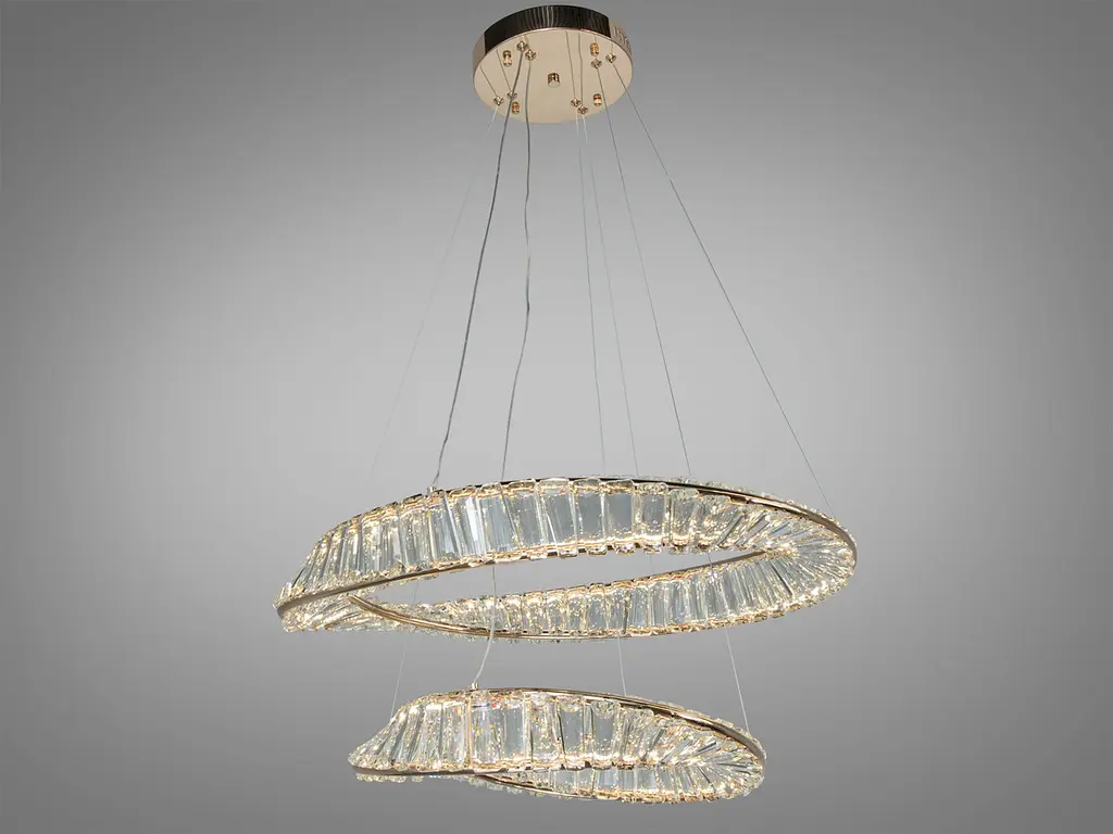 Підвісна LED-люстра Diasha D8812/600+400B G, кришталеві кільця Ø100 і Ø60 см, 86 W, пульт ДК - фото 3