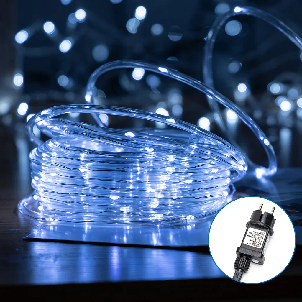 Низьковольтні струнні ліхтарі Φ10 мм Холодний білий 300LED прозорі 8 функцій пам'яті 3-15м