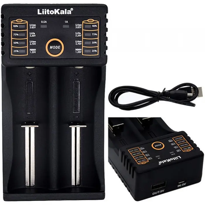 Зарядний пристрій LiitoKala Lii-202 для 2 акумуляторів з Power Bank, USB, LCD, універсальний - фото 2
