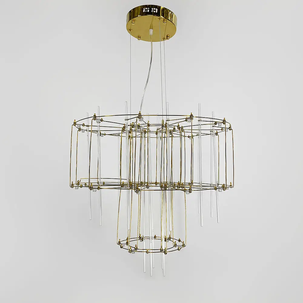 Невесомая золотая двухъярусная люстра Ø 60 см Ст. MJ 205-600 Titanium | Line F - фото 11