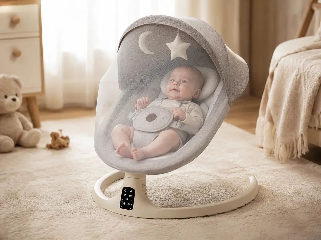 Колиска-качалка дитяча / Колисковий центр-шезлонг 3 в 1 M06 з Bluetooth, музикою та пультом управління - фото 2