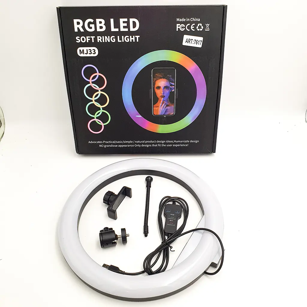 Кільцева LED лампа 33см RGB 8 кольорів з тримачем телефону та Штатив 200см кільцеве світло 14W RING LIGHT MJ33 (YR-330A) - фото 3