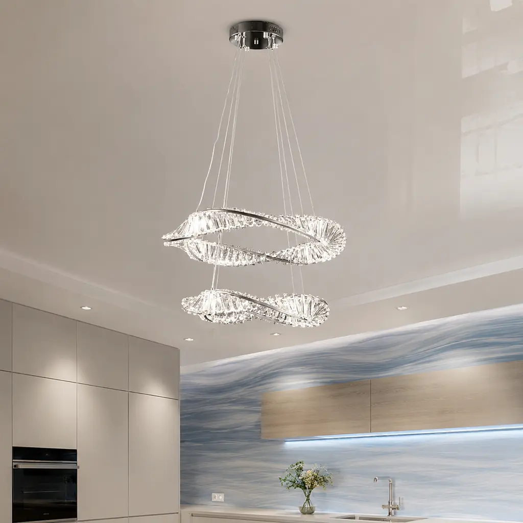 Двоярусна хромована світлодіодна люстра Splendid Ray LD8955/600+450/2B LED (CH) з фігурними кришталевими контурами 60/45 см