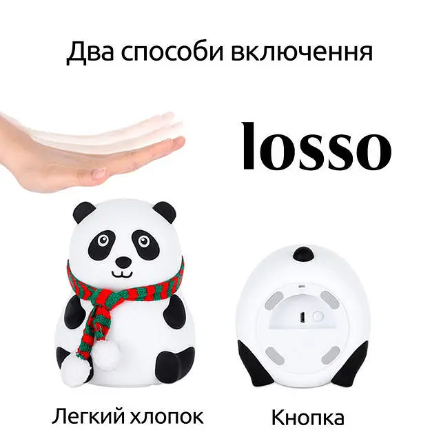 Нічник дитячий силіконовий Панда LOSSO світлодіодний світильник RGB 1200 мАч White (18966) - фото 3