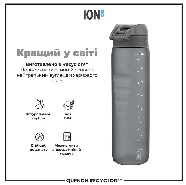 Бутылка для воды ION8 1000 мл (ЭКО бутылка) BPA Free Grey (I8RF1000GRY) - фото 6