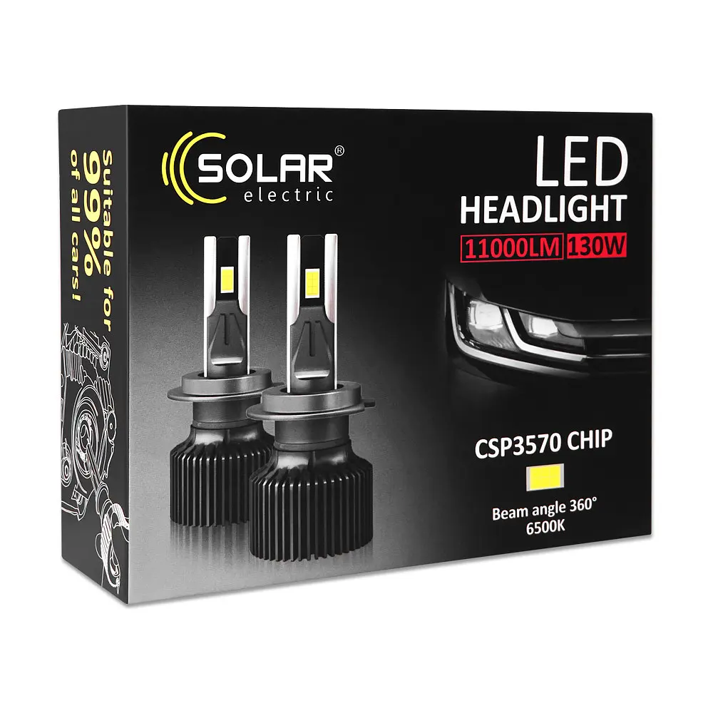 Автолампа Solar LED H7 12/24V 130W 11000 Lm 6500K CSP3570 2 шт. (8707S2) - фото 6