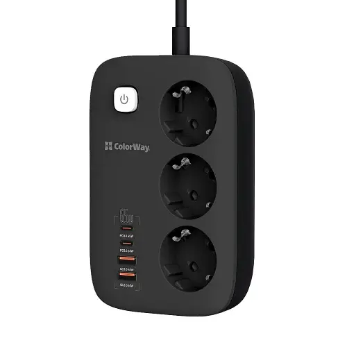 Мережевий фільтр GaN3 Pro, 3 розетки, 2 м, Black ColorWay teh0028200 - фото 2