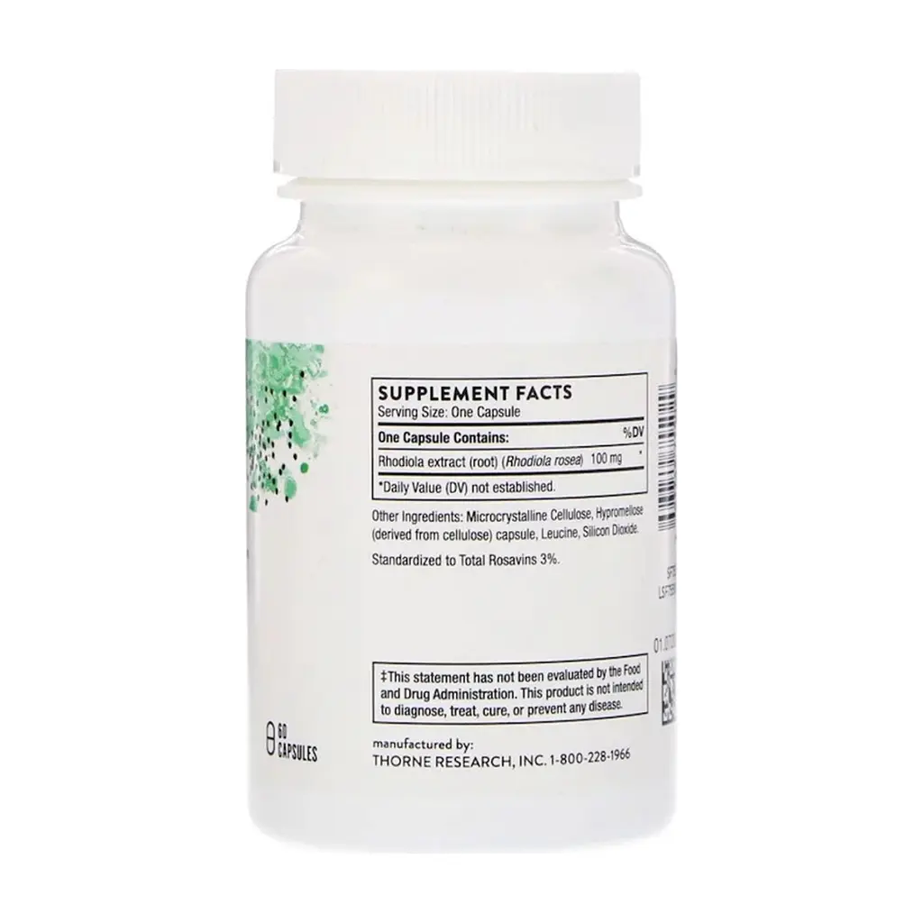 Трави Thorne Research Родіола, Rhodiola, 100 мг, 60 капсул (THR-75502) - фото 2