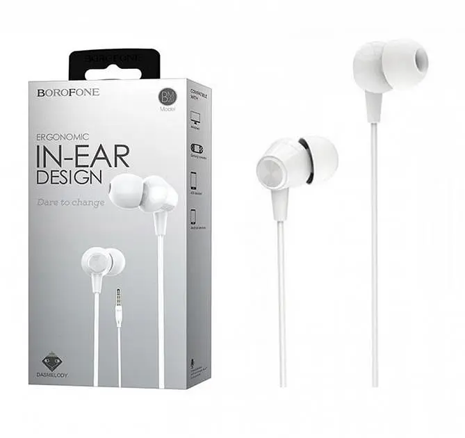 Проводные вакуумные наушники Borofone BM20, 3.5mm, 1.2m, Белый - фото 3