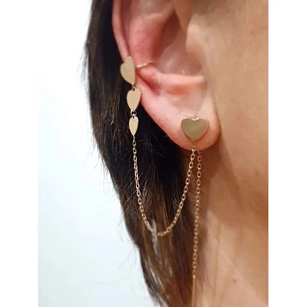 Золота моносережка-протягання Favoritum Сердечко з каффою на хелікс. 210047 - фото 3