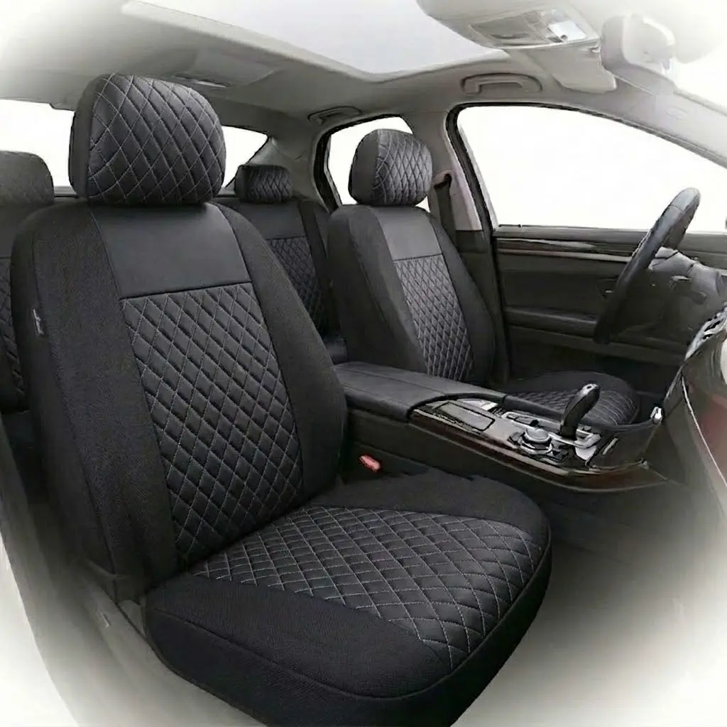Автомобільні чохли B LUXE MAX Велюр під Алькантару (5 Підголівників) Чорний Ромб-Сіра нитка
