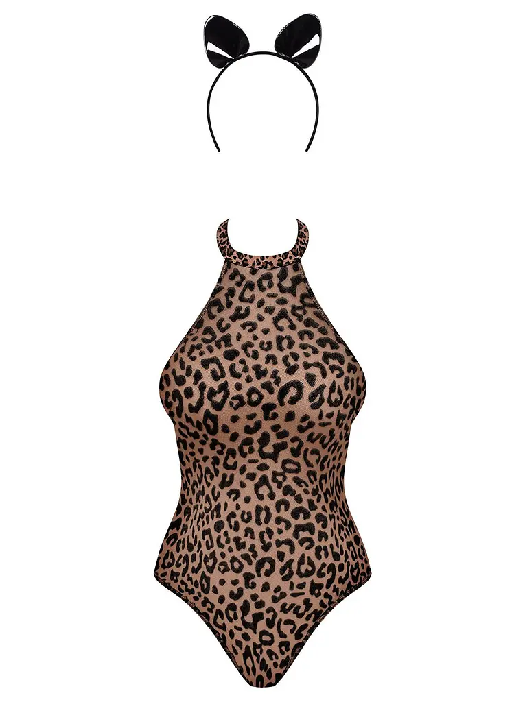 Еротичний костюм леопарда Obsessive Leocatia teddy L/XL, боді, обруч з вушками - фото 5