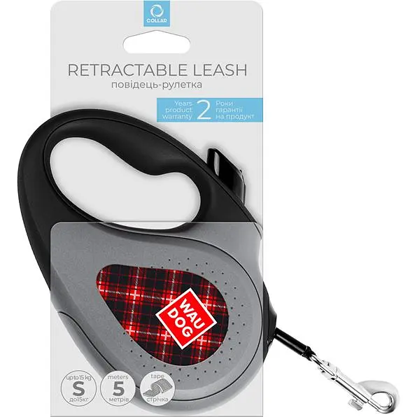 Повідець-рулетка для собак Waudog R-leash Шотландка, світловідбиваючий, S, до 15 кг, 5 м, чорний - фото 3