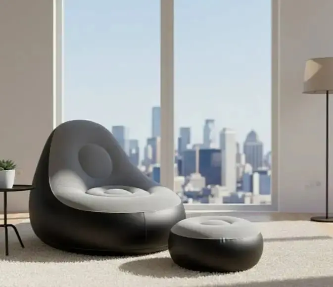 Надувне садове крісло з пуфиком Air Sofa Comfort велюрове 110 × 100 × 75 см  вініл з вологостійким флокованим покриттям Сірий - фото 3