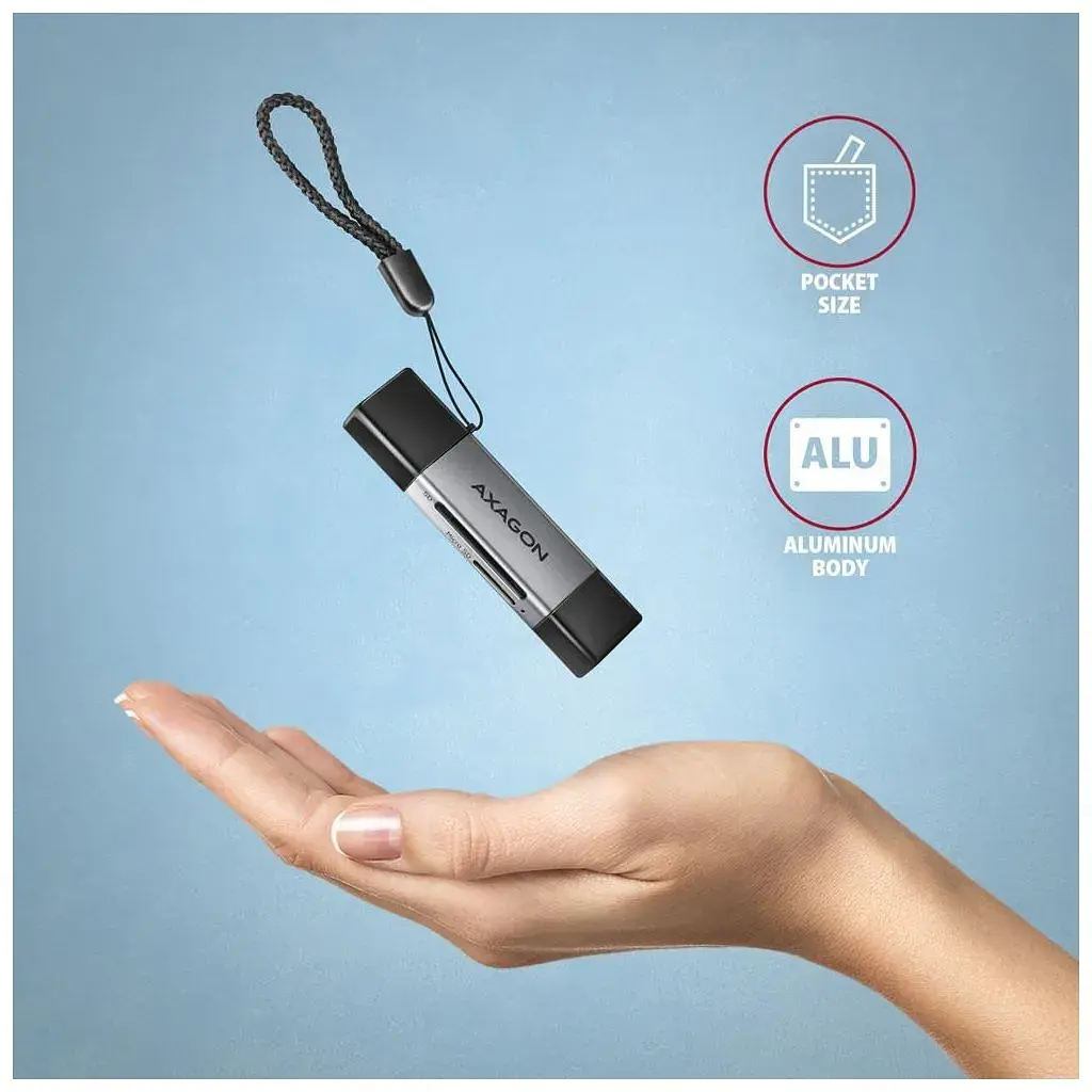 Зчитувач флеш-карт AXAGON USB-C + USB-A to SD/microSD 5Gbps gray (CRE-DAC) - фото 7