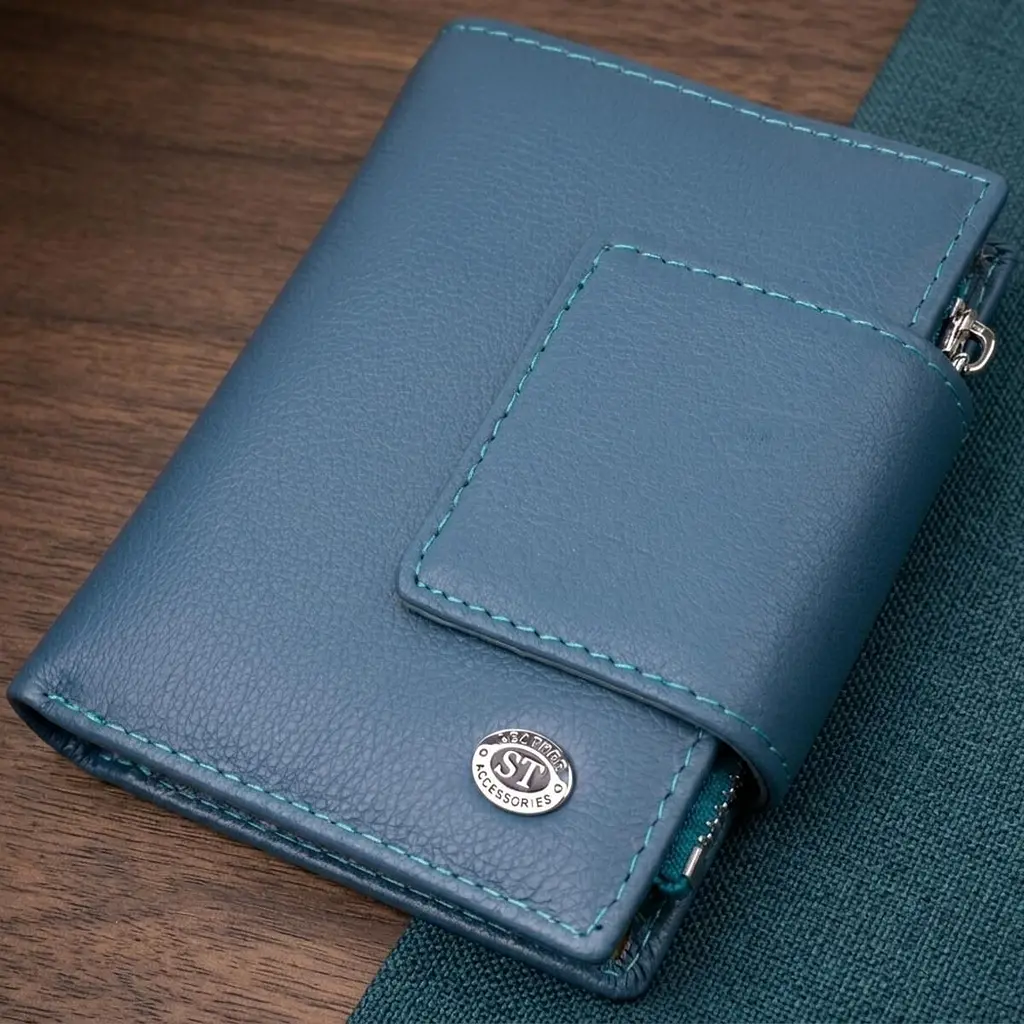 Жіноче портмоне з оригінальною монетницею з натуральної шкіри ST Leather 19450 бірюзовий - фото 11