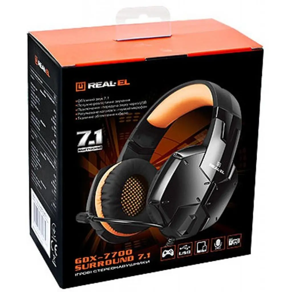 Навушники REAL-EL GDX-7700 SURROUND 7.1 black-orange - фото 9