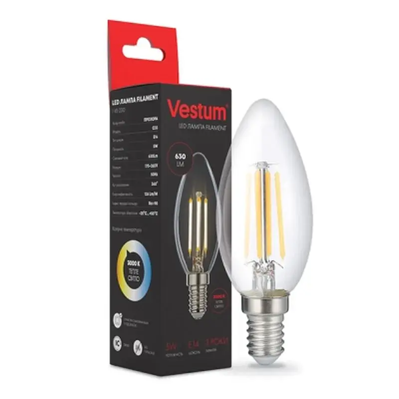 Лампочка Vestum С35 E14 5 Вт 220V 3000K (1-VS-2310) - фото 2