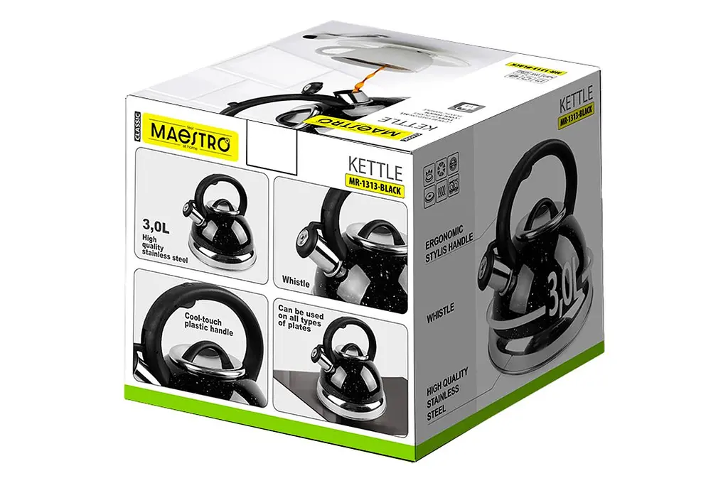 Чайник со свистком нержавеющая сталь Maestro MR-1313-BLACK на 3.0 л для всех типов плит черный - фото 5