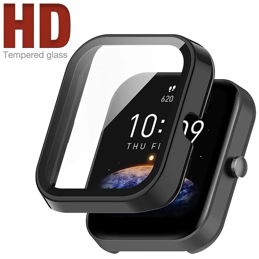 Защитный бампер с закаленным стеклом Tamister для смарт-часов Amazfit Bip 3/3Pro синий - фото 4