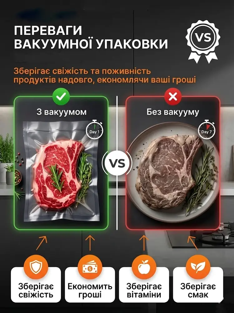 Професійний Вакууматор для продуктів, Zepline 4.0, 200 Вт Кухонний вакуумний пакувальник, Вакууматор для їжі, Вакуматор, Спаювач, рулон + пакети для вакуумування харчові - фото 8