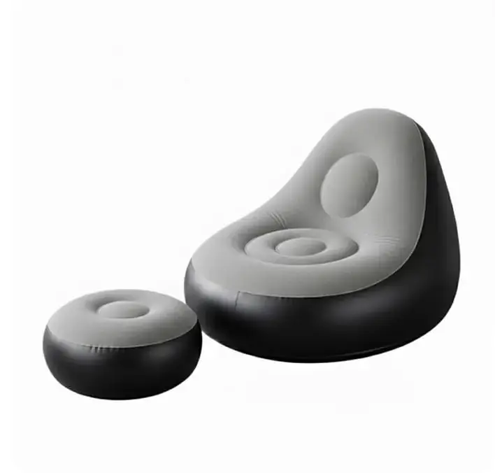 Надувне садове крісло з пуфиком Air Sofa Comfort велюрове 110 × 100 × 75 см  вініл з вологостійким флокованим покриттям Сірий - фото 2
