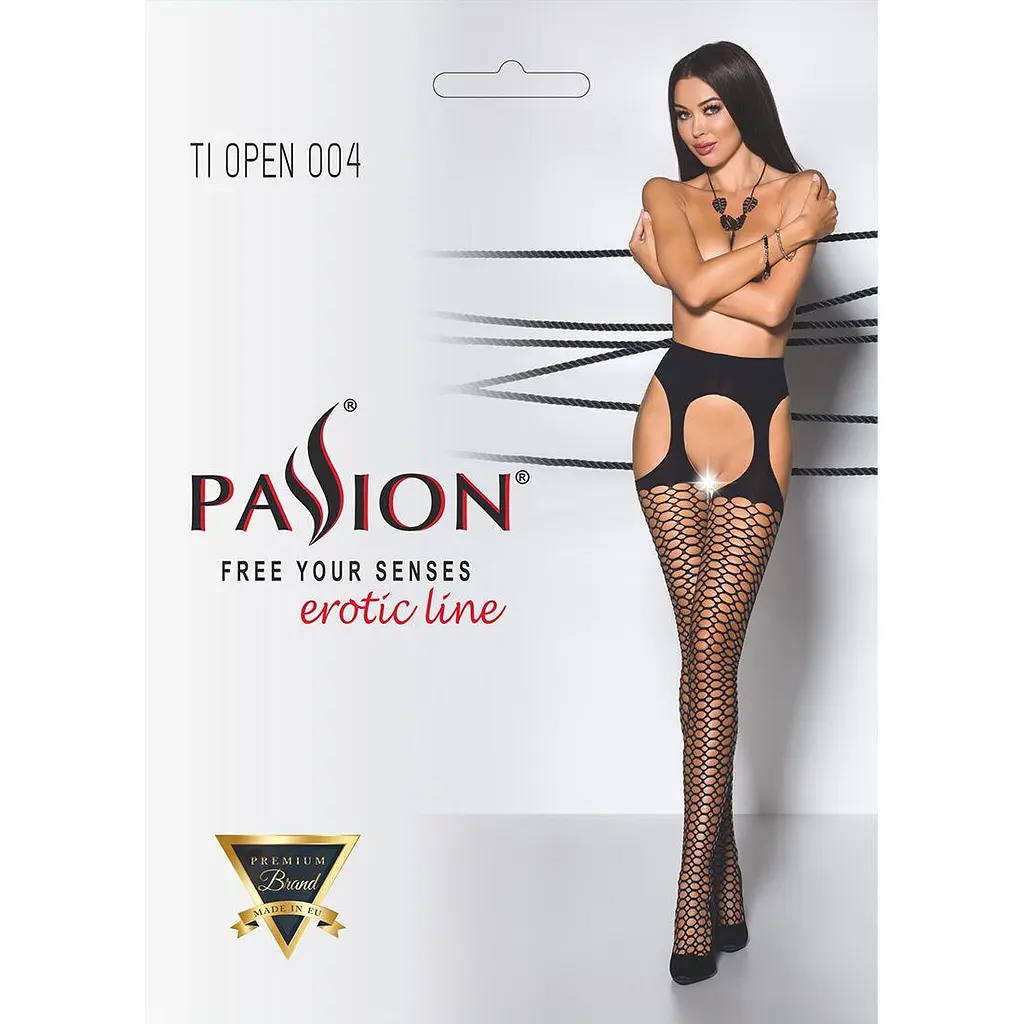 Еротичні колготки Tiopen 004 nero (fishnet 40 den) - Passion імітація панчох та пояса 1/2 - фото 4