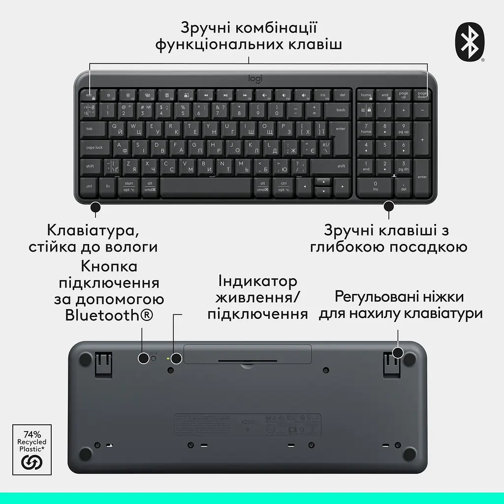 Комплект (клавіатура + миша) Logitech MK250 Bluetooth/Wireles Graphite (UA) (920-013823) [140896] - фото 7