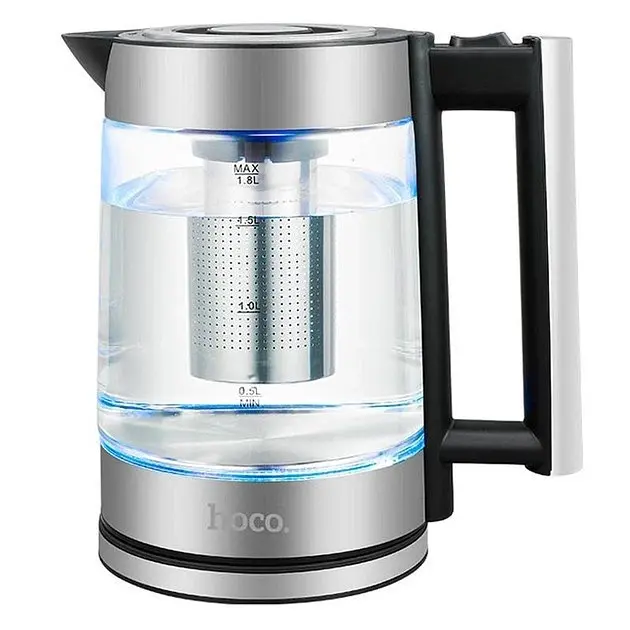 Електрочайник HOCO HA01A Kitchen high boron glass electric kettle 1.8L скляний з підсвічуванням блакитний - фото 2
