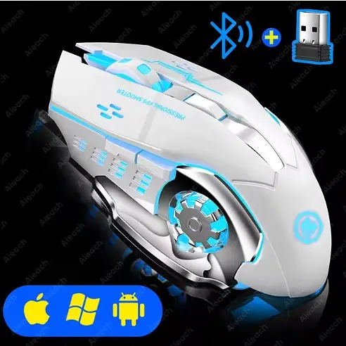 Бездротова ігрова мишка T2 RGB підсвічування USB Charge+Bluetooth безшумне з вбудованим акумулятором White  - фото 3