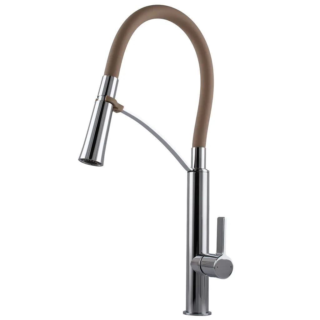 Змішувач для кухні TOPAZ MODERNO TMD-8817-H23-BG бежевий з гофро-гусаком та лійкою-душем - фото 6