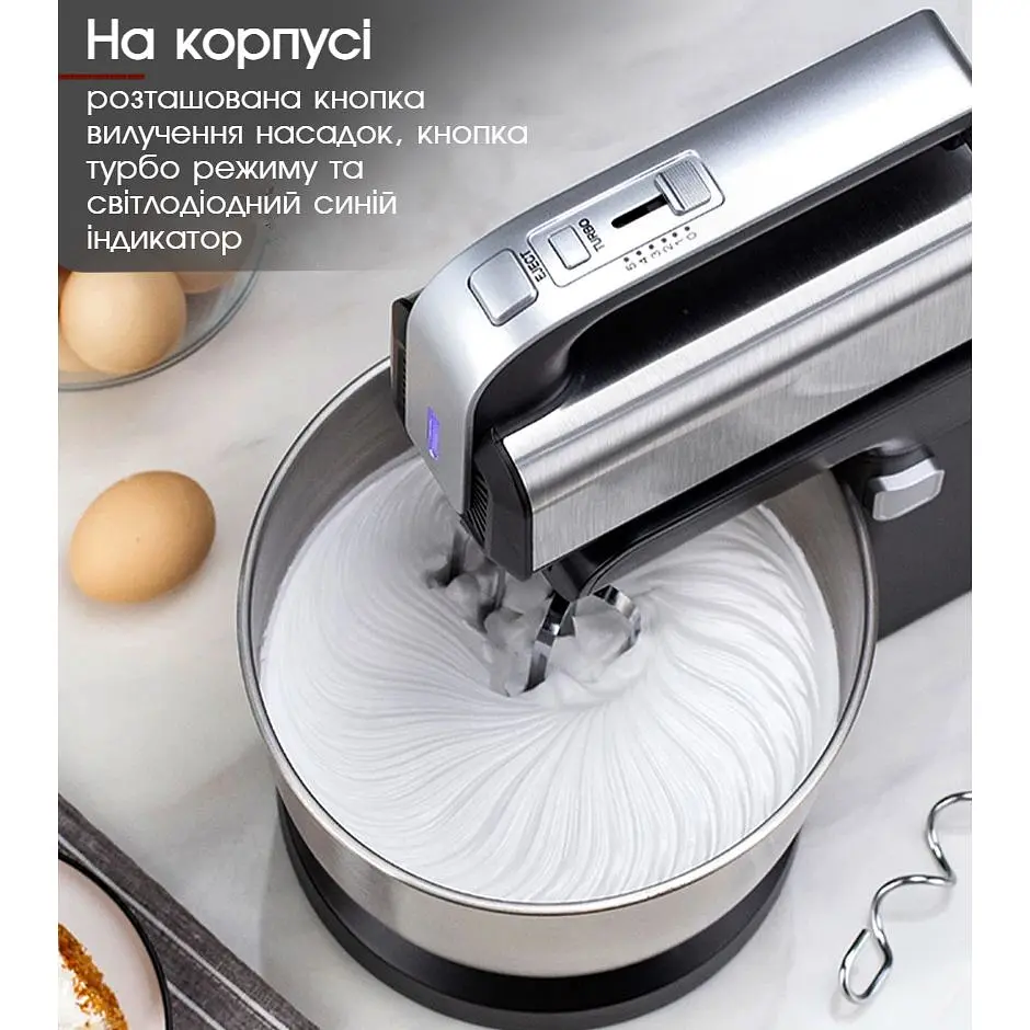 Миксер с чашей Bitek Stand Mixer миксер кухонный, ручной миксер, миксер планетарный с насадкой для затворения теста, Черный - фото 5