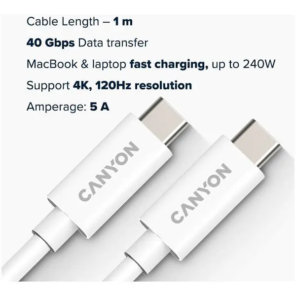 Кабель USB Type-C Canyon Type-C to Type-C 1m White (CNS-USBC44W) - фото 3