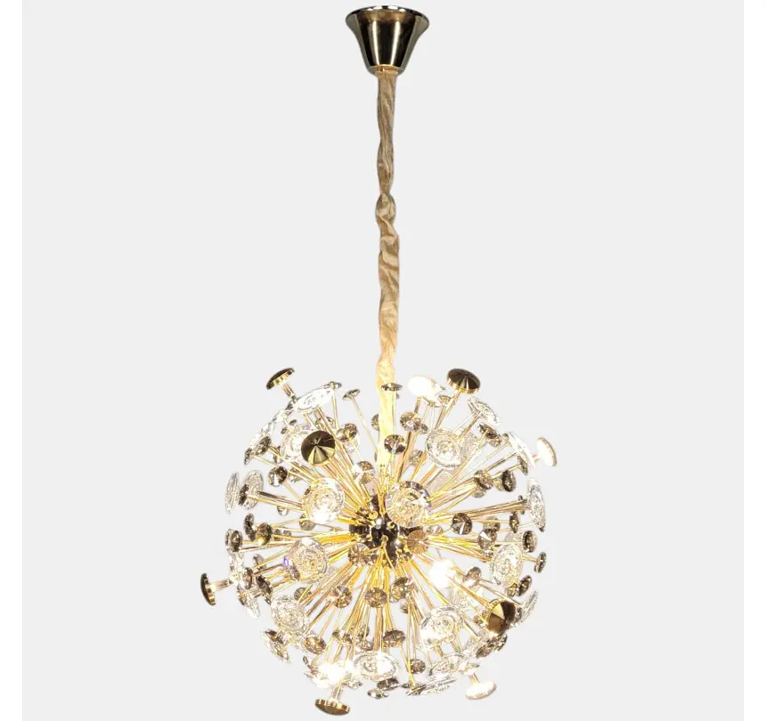 Сучасна сферична підвісна люстра Artlight 24402-500GD+BK на 12 ламп G4 золота з чорними та скляними елементами - фото 5