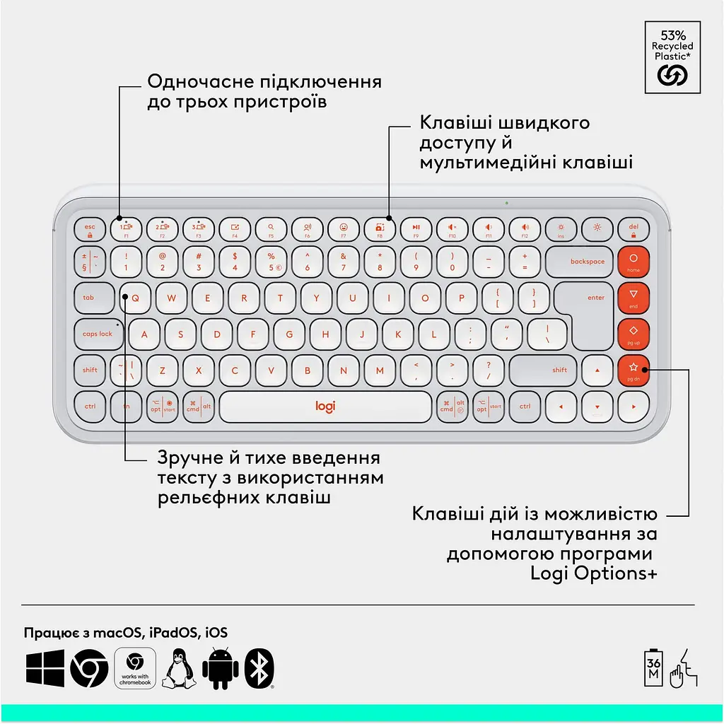 Комплект (клавіатура, миша) бездротовий Logitech Pop Icon Combo Off White (920-013141) - фото 7