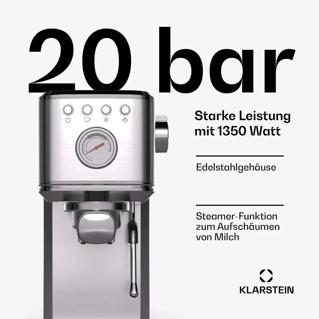 Кофеварка Klarstein SteelPresso Slim 1350 W 20 бар (10046327) - фото 5