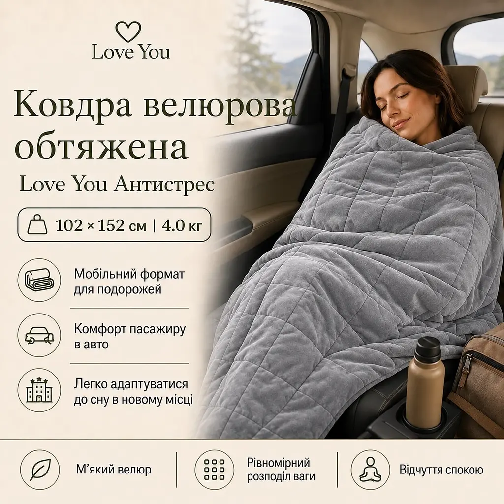Ковдра обтяжена Love You антистрес велюрова 102×152 см 4 кг сіра (ly4715) - фото 3
