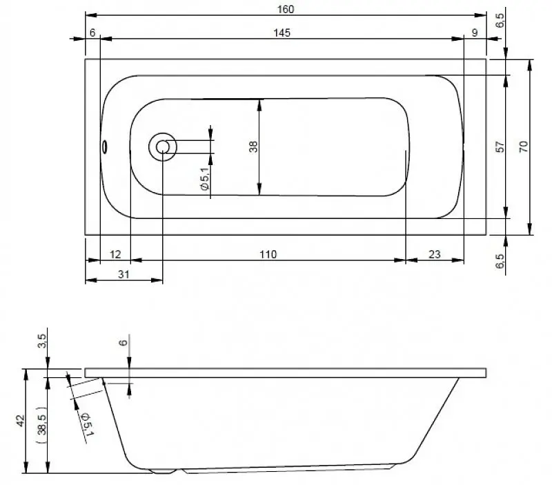 Ванна акрилова Rho Rma 160x70 BB3000500000000 Білий - фото 2