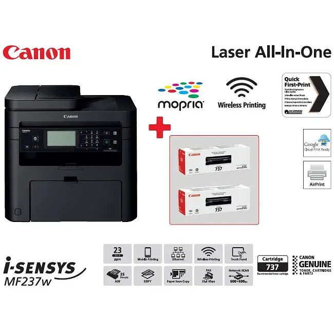 Багатофункційний пристрій А4 ч/б Canon i-SENSYS MF237w з Wi-Fi (1418C170AA) + 2 картриджа Canon 737 - фото 2