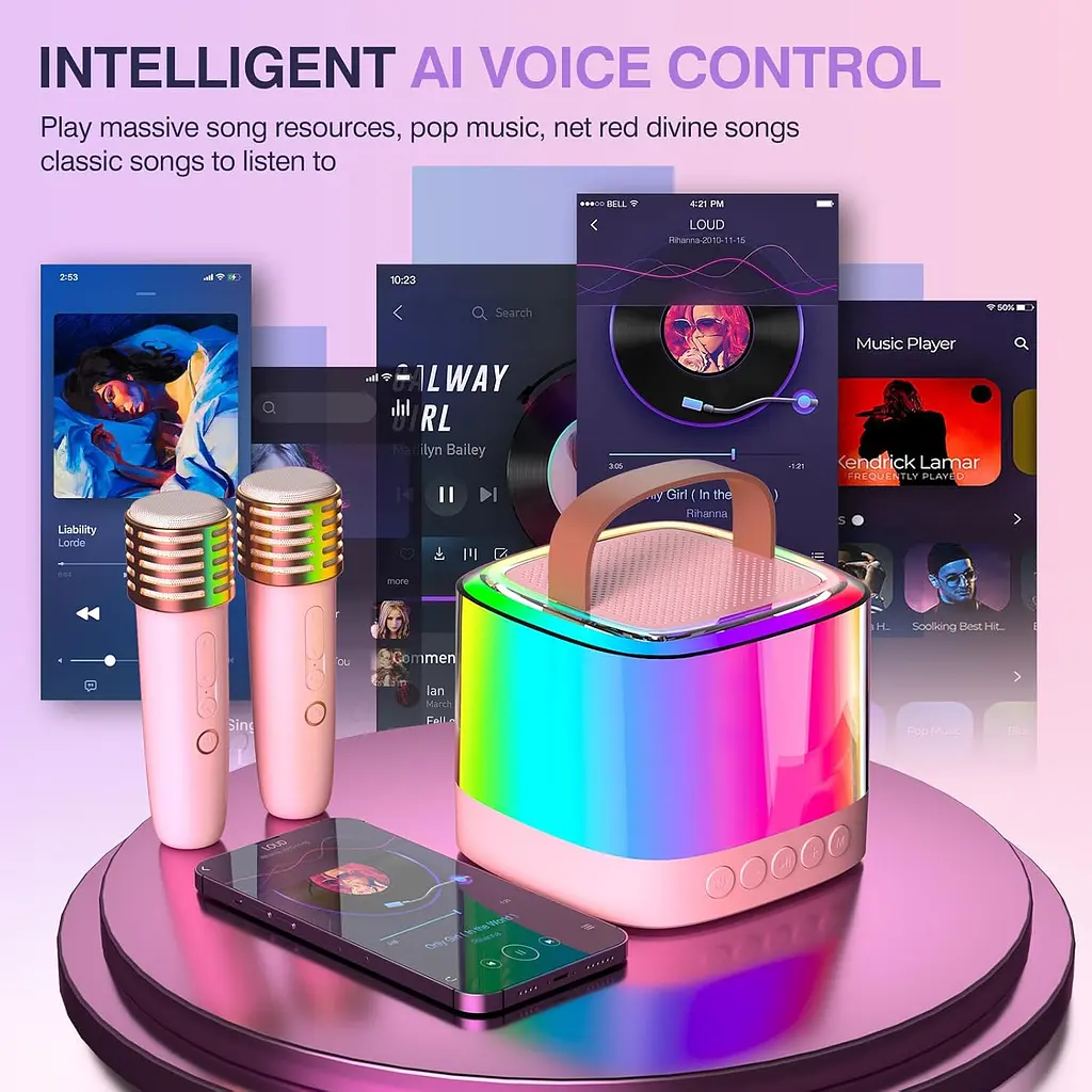 Портативна Bluetooth-колонка T7 з LED-підсвічуванням / Караоке-колонка для дітей та дорослих 2 мікрофони - фото 4