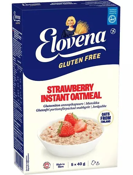Каша вівсяна Elovena Gluten Free Strawberry instant oatmeal з полуницею без глютену 200 г