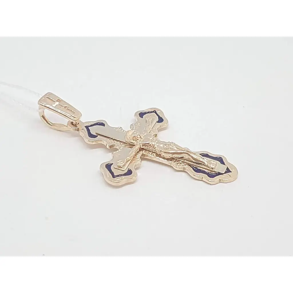 Золотой крестик Харьковская ювелирная фабрика с эмалью. Распятие Христа. 158 - фото 3