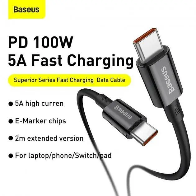 Кабель Baseus Superior Series Fast Charging Cable Type-C to Type-C 100W 2m CATYS-C01 Black - фото 3